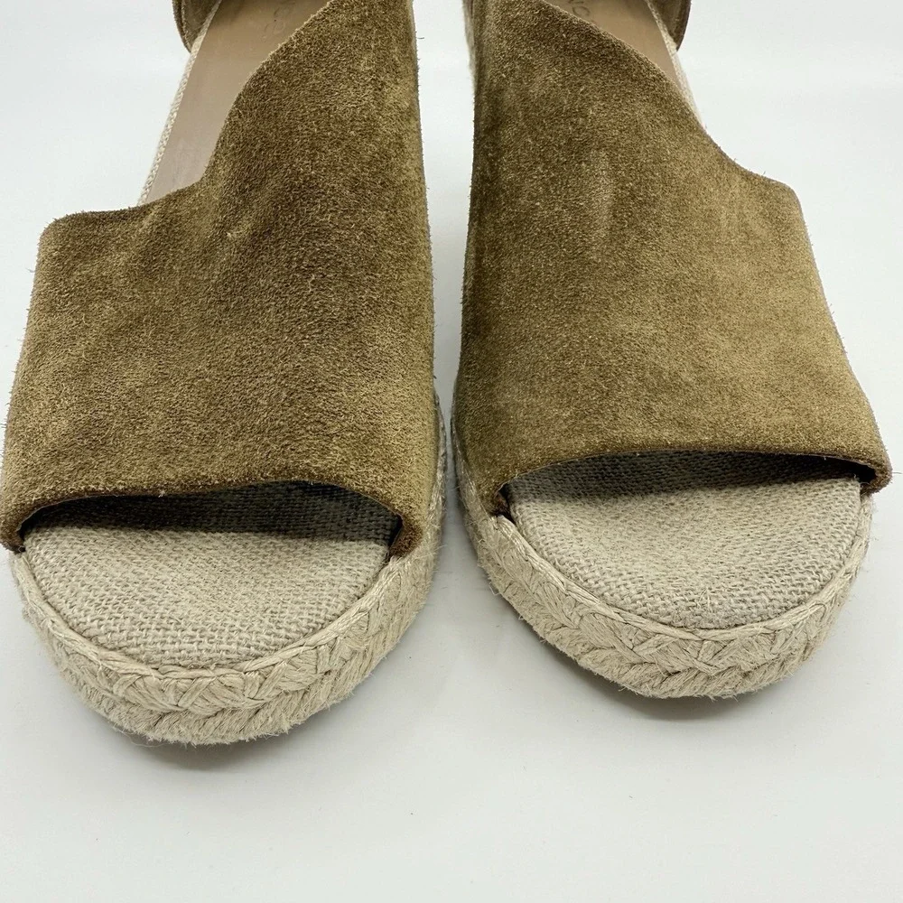 VINCE Sonora Suede Dorsay Jute Platform Wedge‎ Espadrille Sandal Women 8 Olive